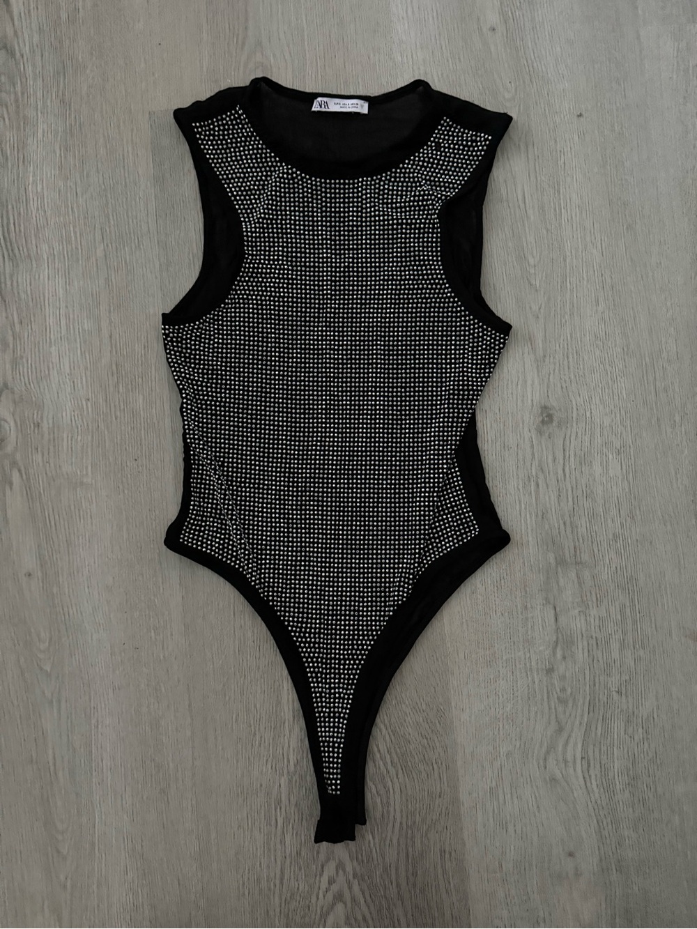 Zara Black Rhinestone One-Piece Bodysuit